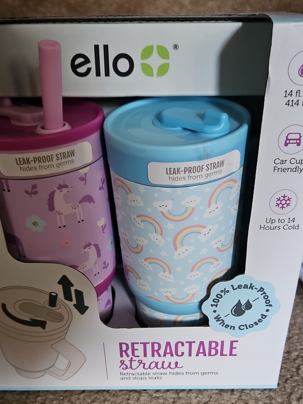 Elle Kids Retractable Straw Tumbler Duo - Pink & Lavender Floral